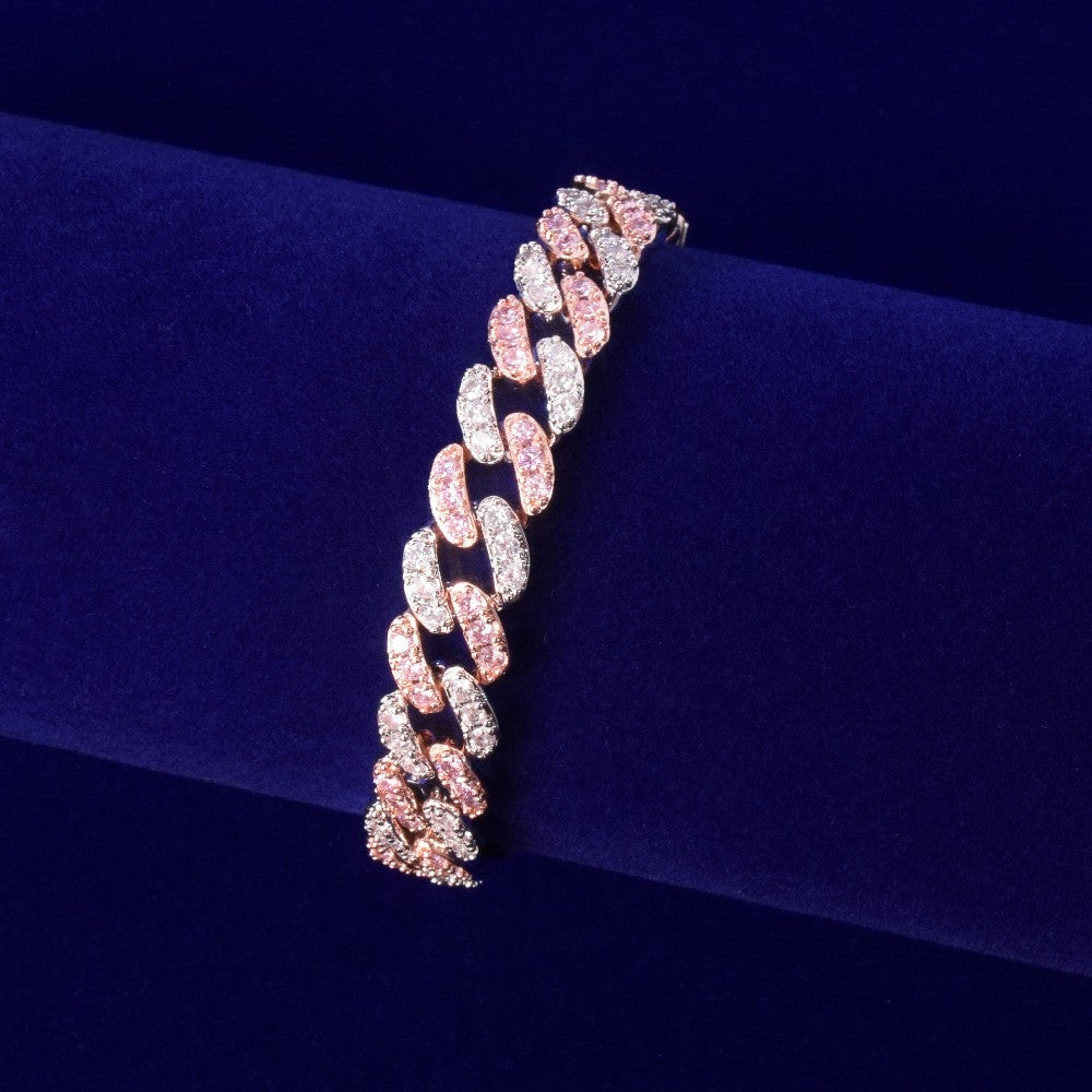Rose Gold .925 Silver Miami Cut Cuban Link 10mm Hip Hop Micro Pave Stone Bracelet