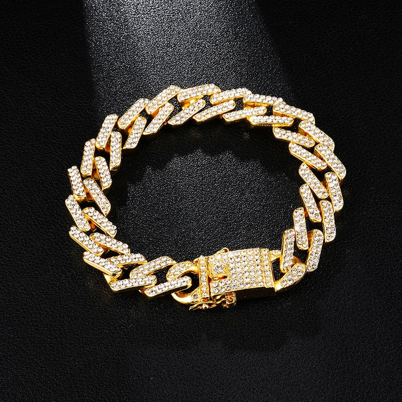 Hip Hop 15MM Iced Full AAA Stone Designer Cuban Link Bracelet