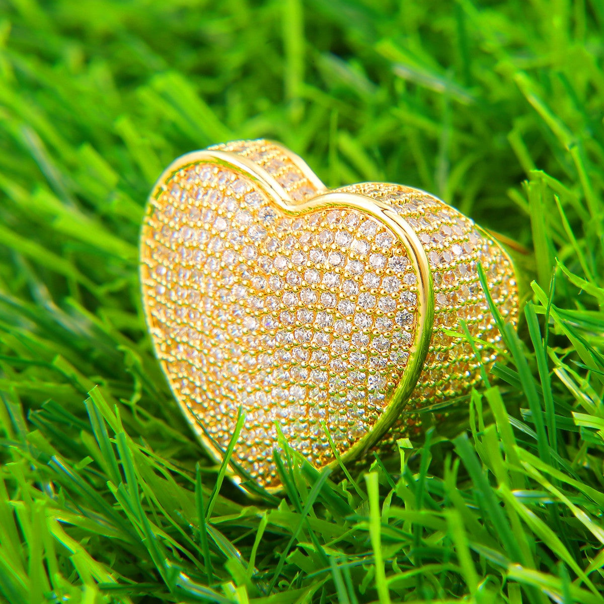 Flooded Ice 5A Micro Pave 24k .925 Silver Rose Gold Heart Rings