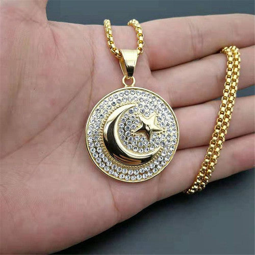 Eternal Crescent | Allah Diamond CZ Moon Star Hip Hop No Fade Stainless Steel Pendant