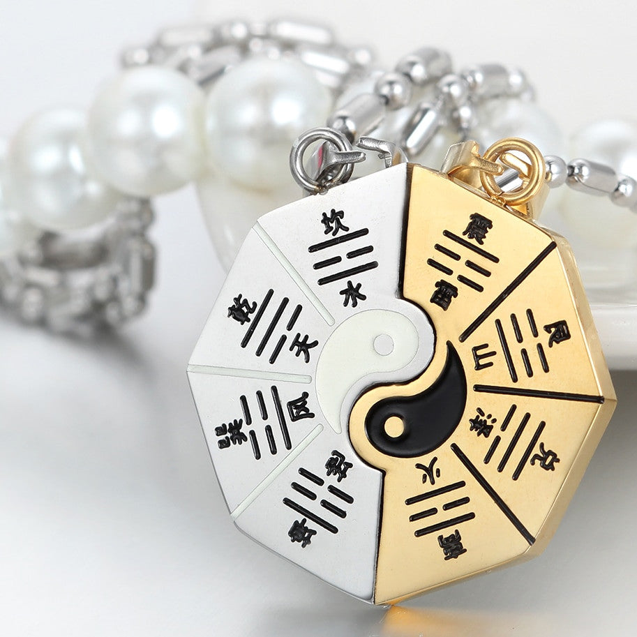 Yin Yang Bagua 2 Piece Silver Gold over Stainless Steel High Fashion Pendants