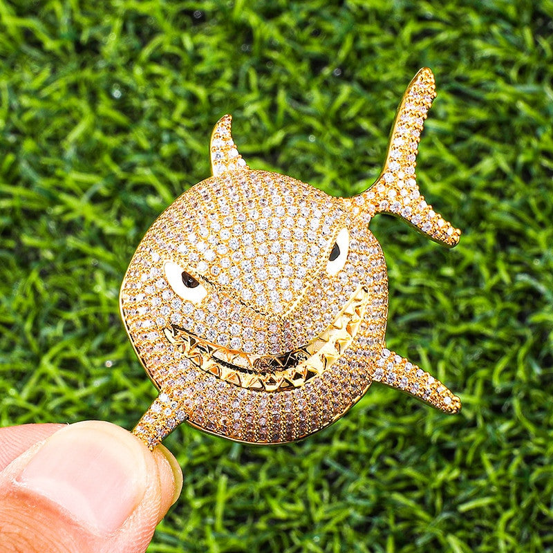 18k Gold .925 Silver 3D AAA Micro Pave Shark Head Pendant Chain Necklace