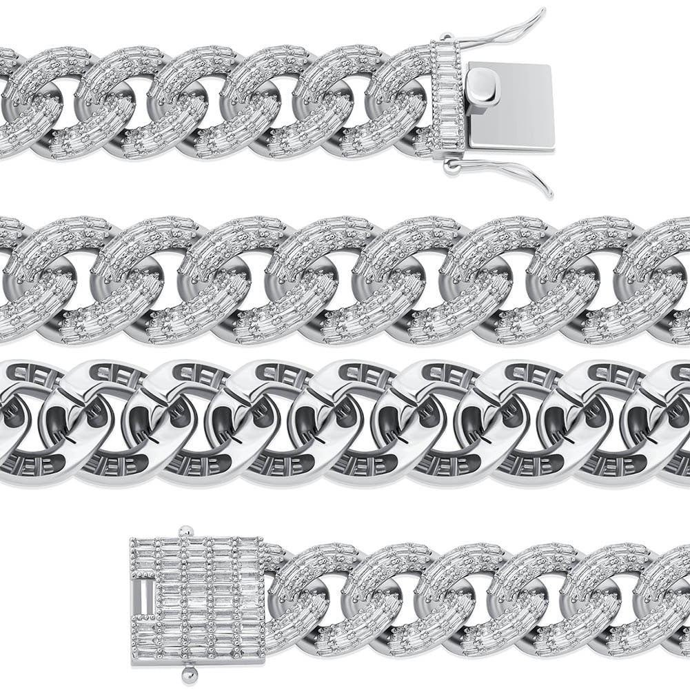 Hip Hop 16mm Miami Cuban Flooded Ice Baguette Micro Pave Set Chain Necklace