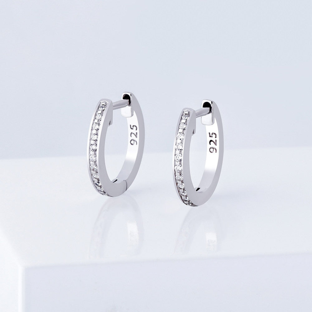 .925 Solid Sterling Silver Rose Gold 14k AAA Micro Pave Stone Hoop Earrings