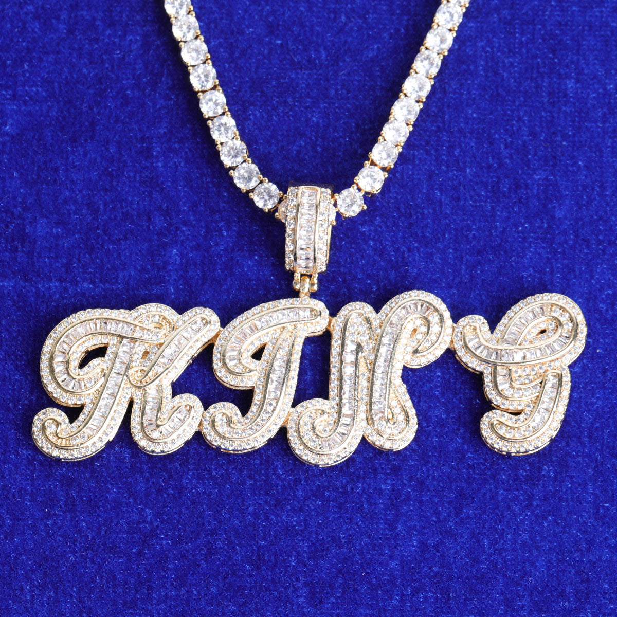 Frosted Script | Hip Hop VVS Diamond CZ Baguette Stone Custom Made Pendant