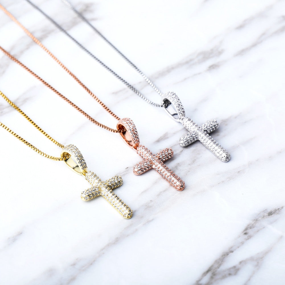 Flooded Ice Prong Set Cluster Stone Solid 925 Sterling Silver Iced Cross Bling Pendant Necklace