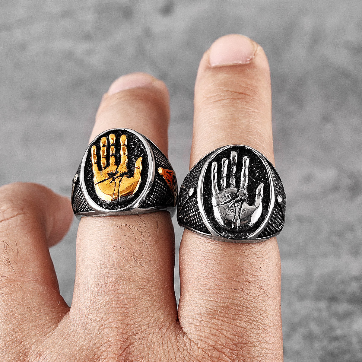 Buddha Palm Hand Sign 14k Gold Silver No Fade Stainless Steel Street Wear Rings