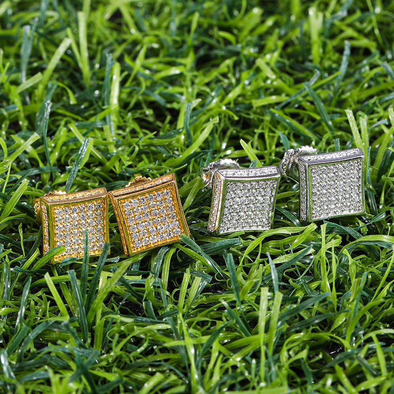 Hip Hop Full AAA Micro Paved Squared Corner Bling Earrings