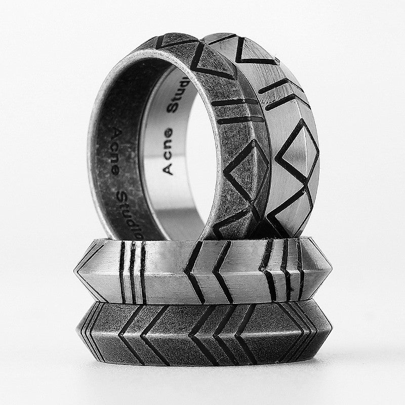 Rhombus Diagonal | 316L No Fade Star Craft Striped Stainless Steel Men's Unique Mysterious Rings