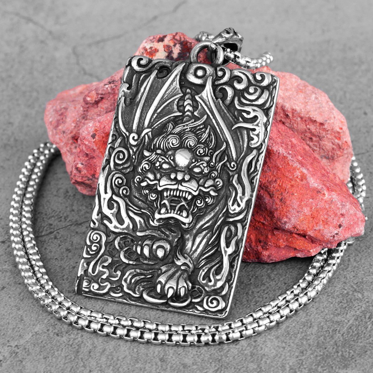 Mens Chinese Unicorn Stainless Steel Brave Troops Street Wear No Fade Pendant
