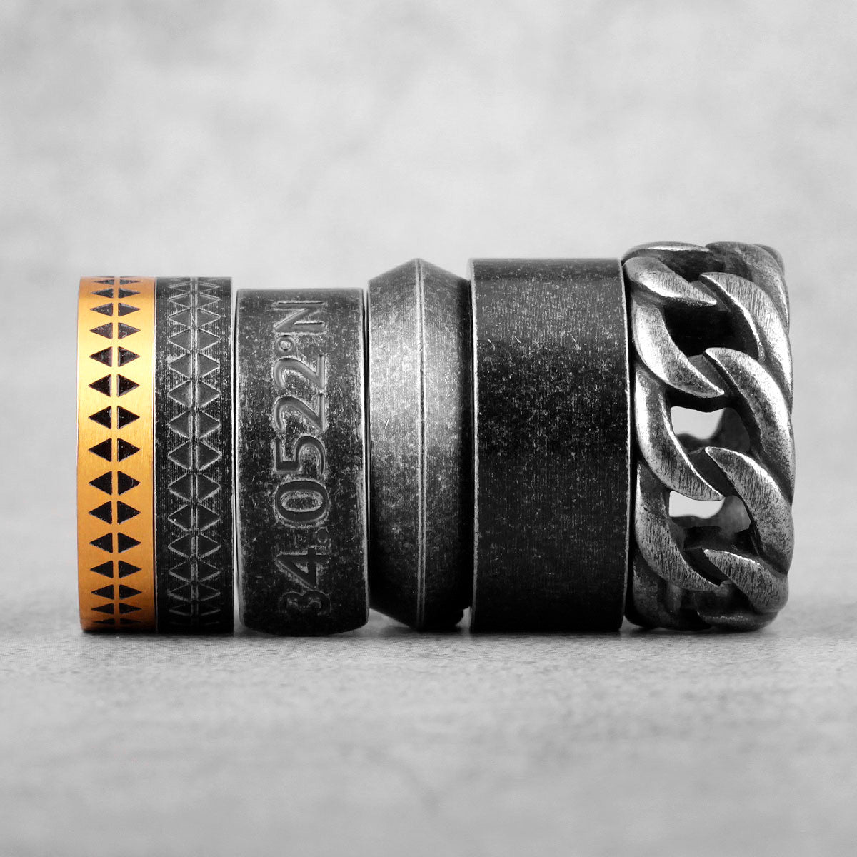 Totem | 14k Gold Black over Solid Stainless Steel Vintage Couple Lovers Rings