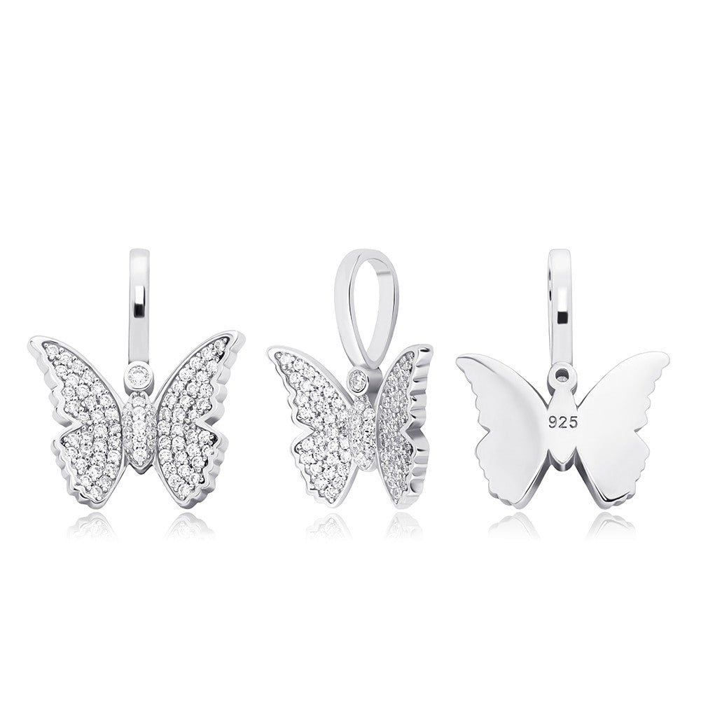 Ladies 925 Sterling Silver Bling Bling Delicate Butterfly Pendant Chain Necklace