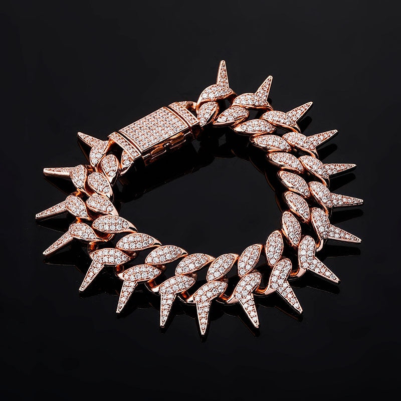 Crown Of Thorns Rose Gold 14k .925 Silver AAA Micro Pave Cuban Link Hip Hop Bracelet