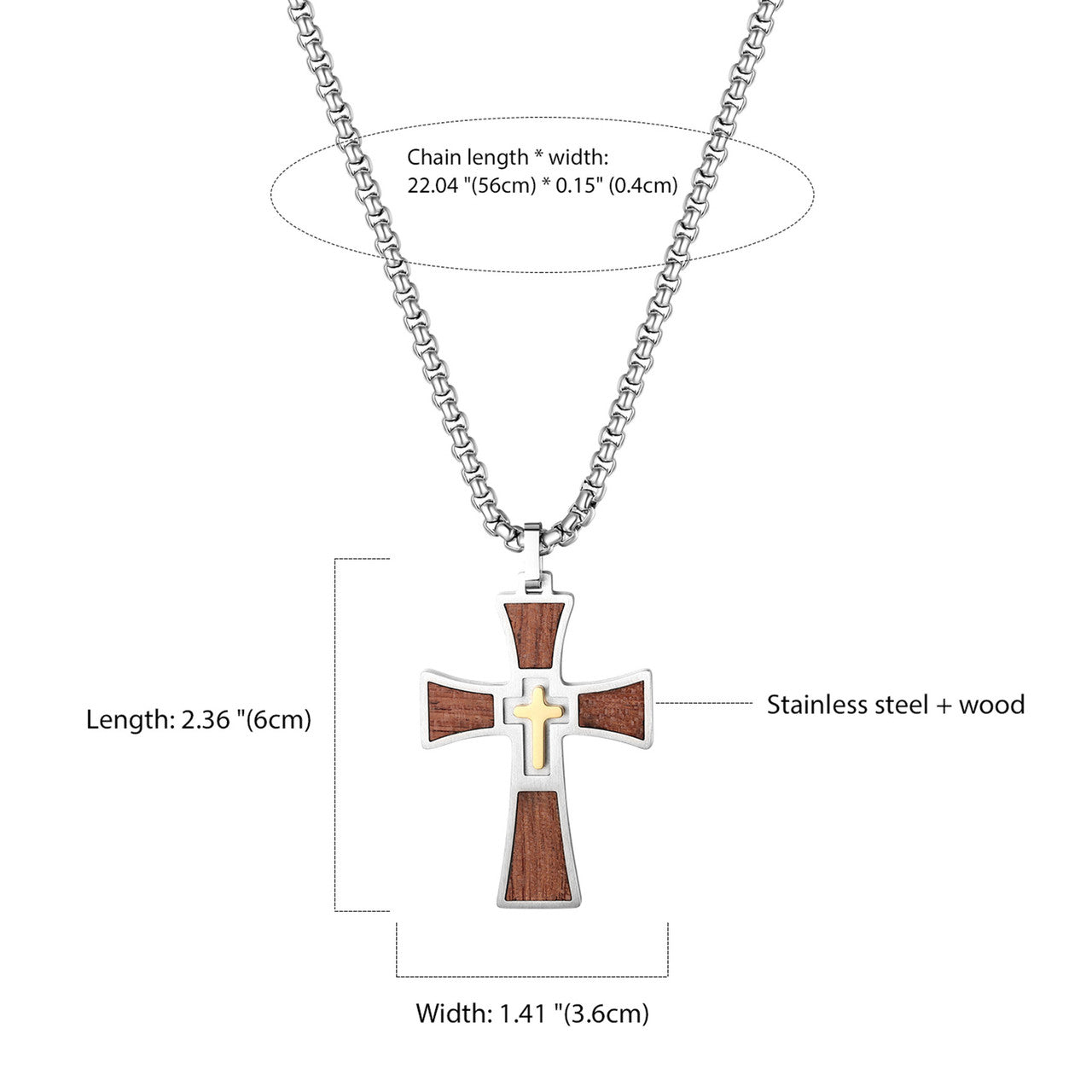 Mens Wooden Stainless Steel Double Cross Crucifix Black silver Gold Pendant Chain Necklace