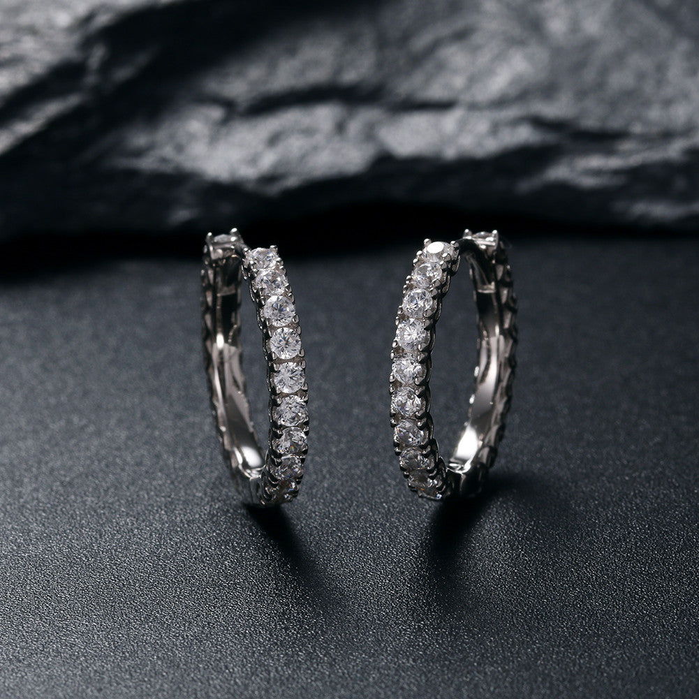 Hoop Classic | 925 Sterling Silver Prong Set Round Stud VVS Diamond CZ Hoop Earrings