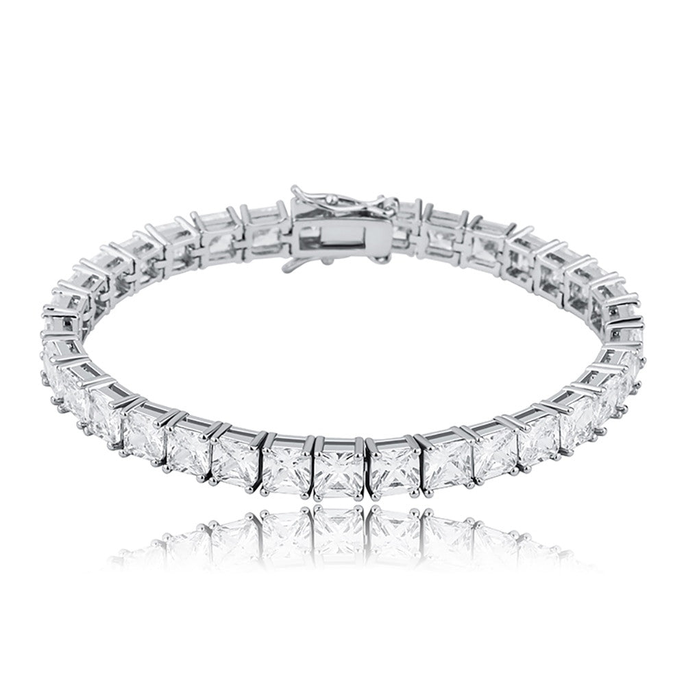 Flooded Ice 6mm Baguette Princess Cut 14k Gold 925 Silver Rose Gold Hip Hop Bracelet