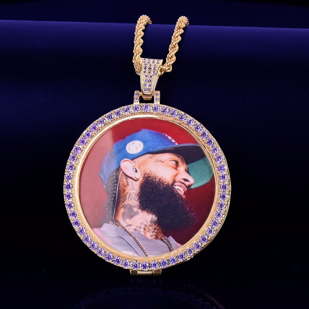 18k Gold .925 Silver Flooded Ice Swerve Purple Ice Custom Made Photo Hip Hop Pendant Chain Necklace