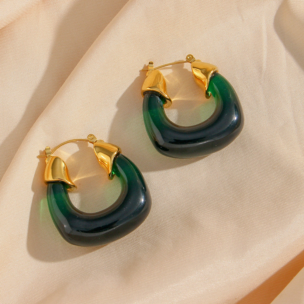18k Gold Waterproof Chunky Clear White Green Tortoiseshell Acrylic Hoop Tarnish Free Earrings