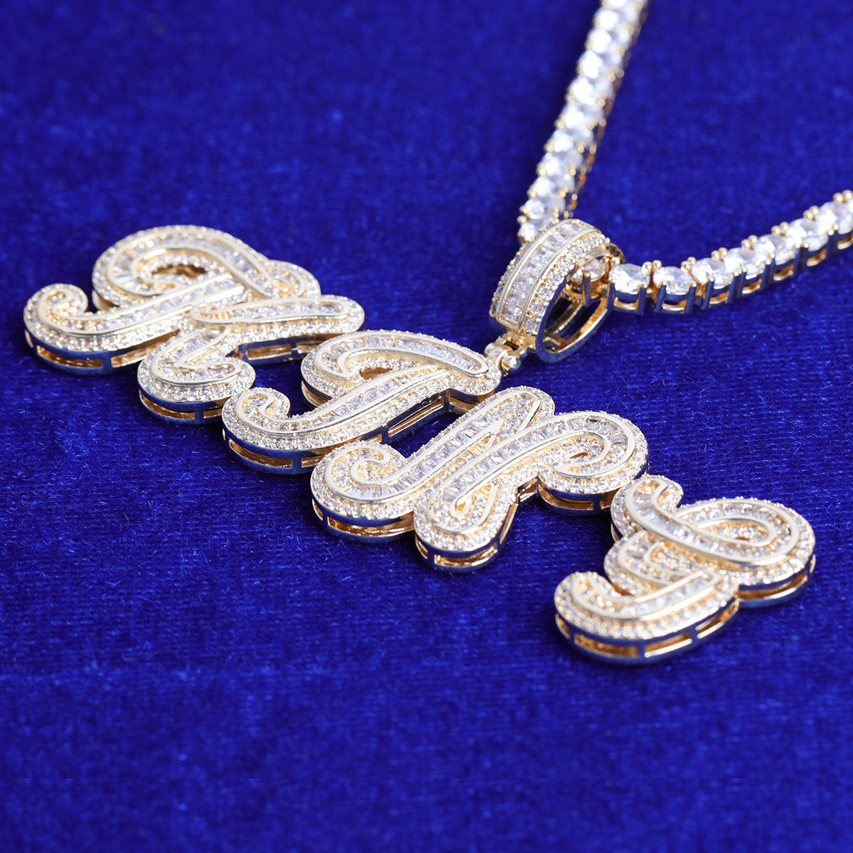 Frosted Script | Hip Hop VVS Diamond CZ Baguette Stone Custom Made Pendant