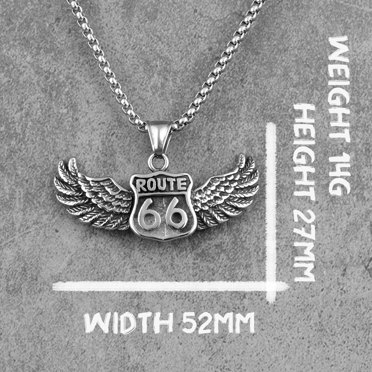 Mens Biker Life Route 66 316L No Fade Stainless Steel Street Wear Pendant Chain Necklace