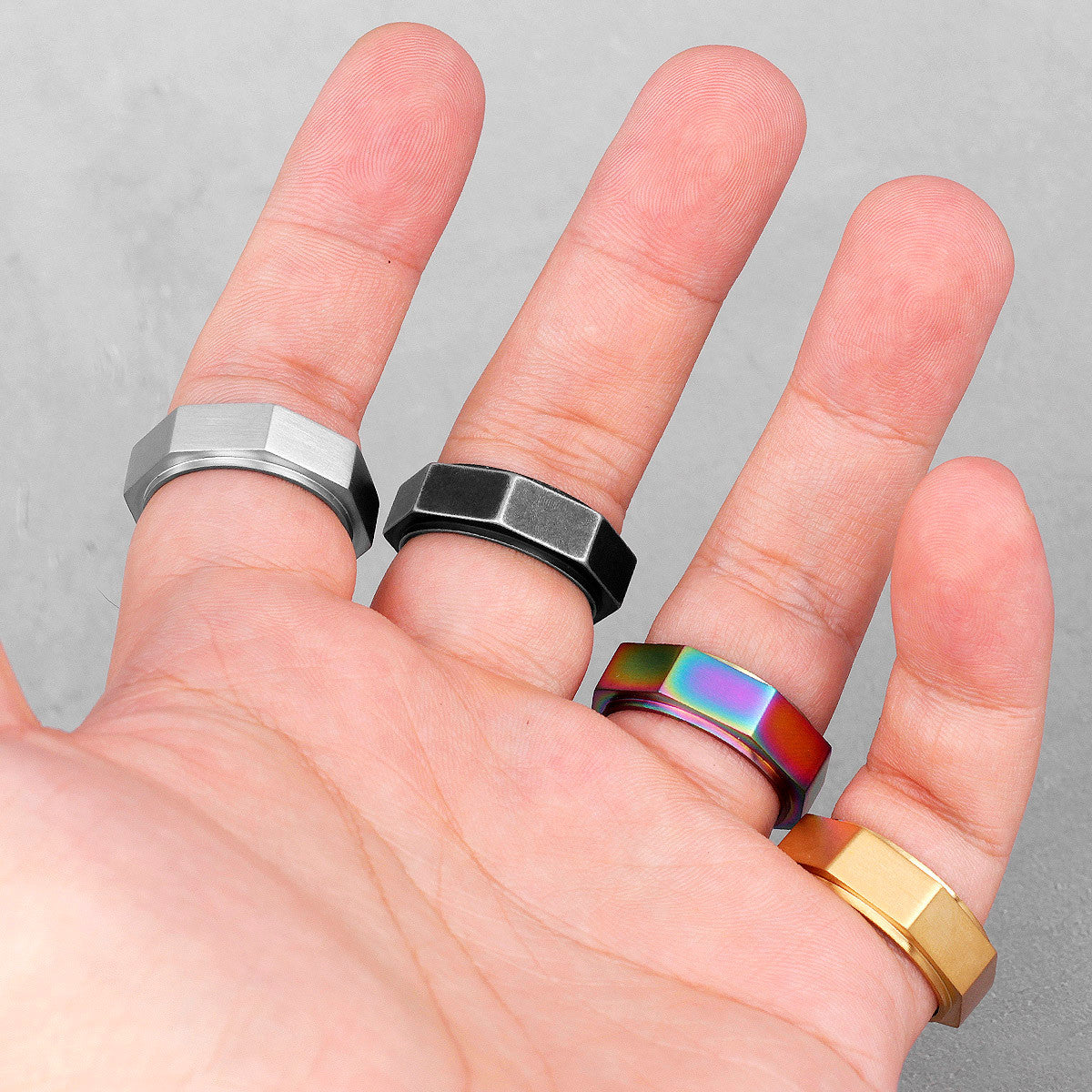 Mens Metal | 14k Gold Black over Solid Stainless Steel Strong Vintage Engine Screw Ring