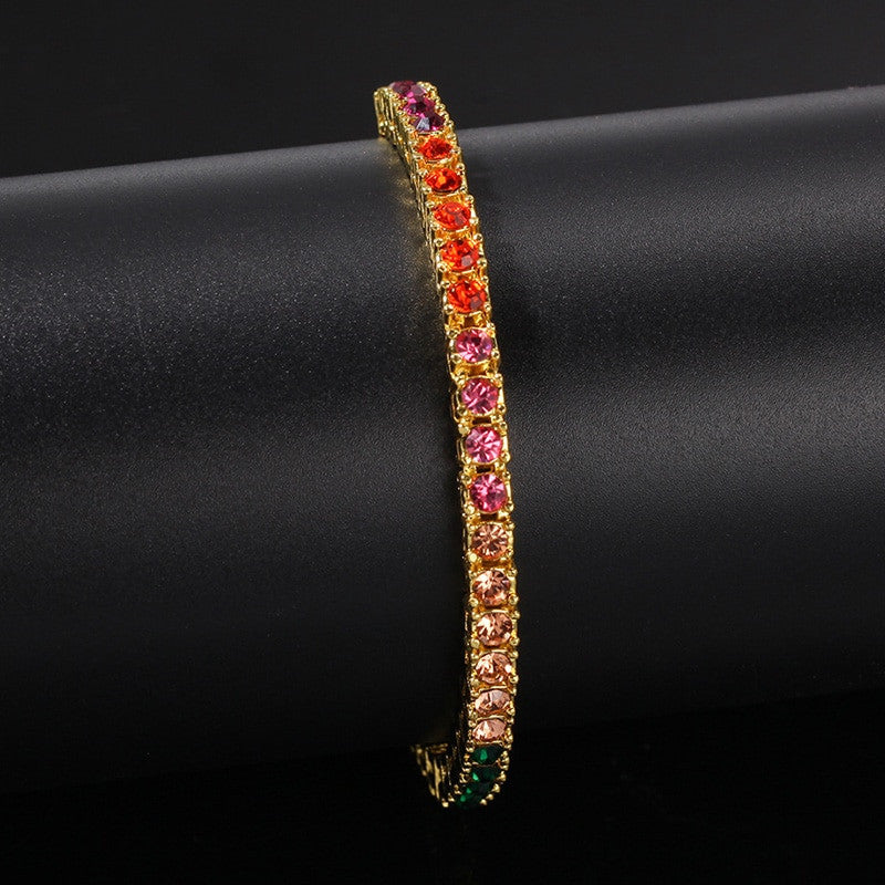 4mm Hip Hop Colorful Handset Flooded Ice Tennis Chain Bracelet Set Combo