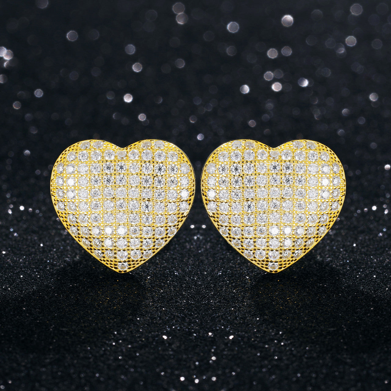 Luxury Genuine Lab Diamond .925 Sterling Silver Heart Bling Hip Hop Earrings