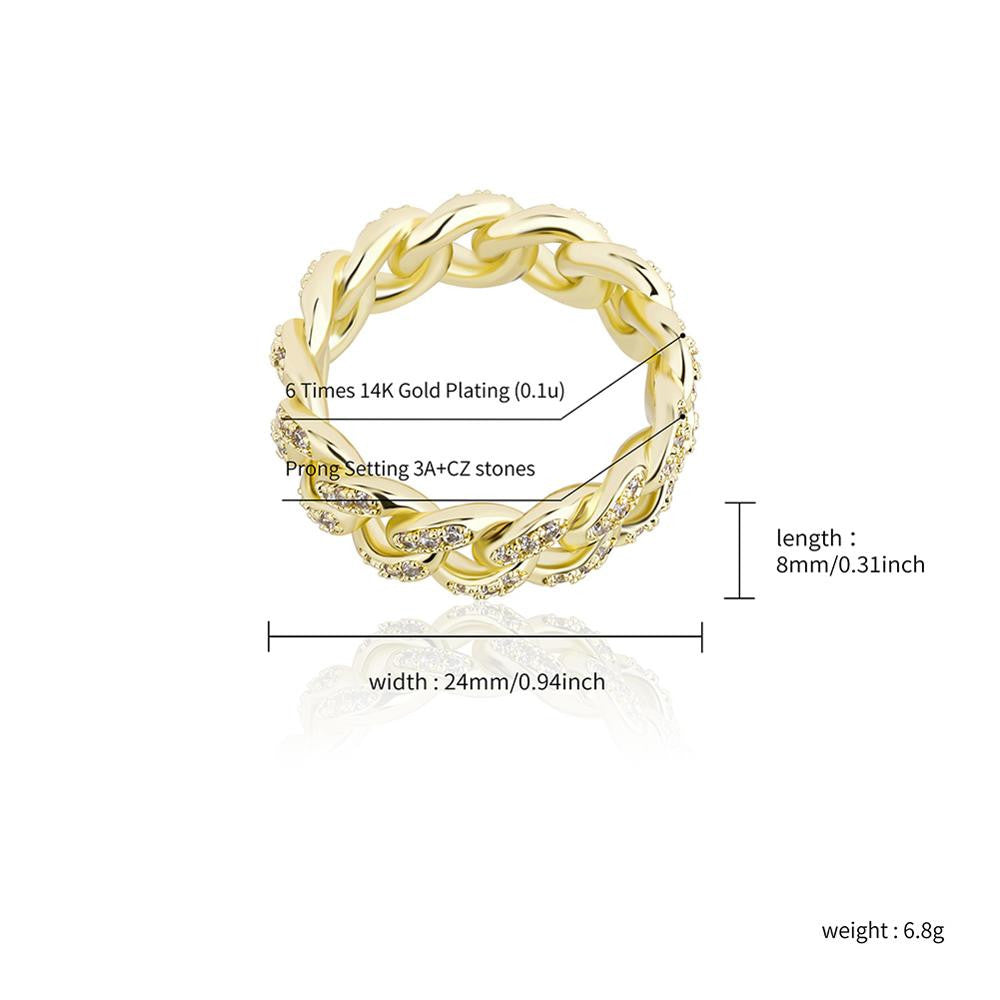 VVS Diamond CZ Cuban Link 14k Gold 925 Silver Chain Iced Blinged Out Rings