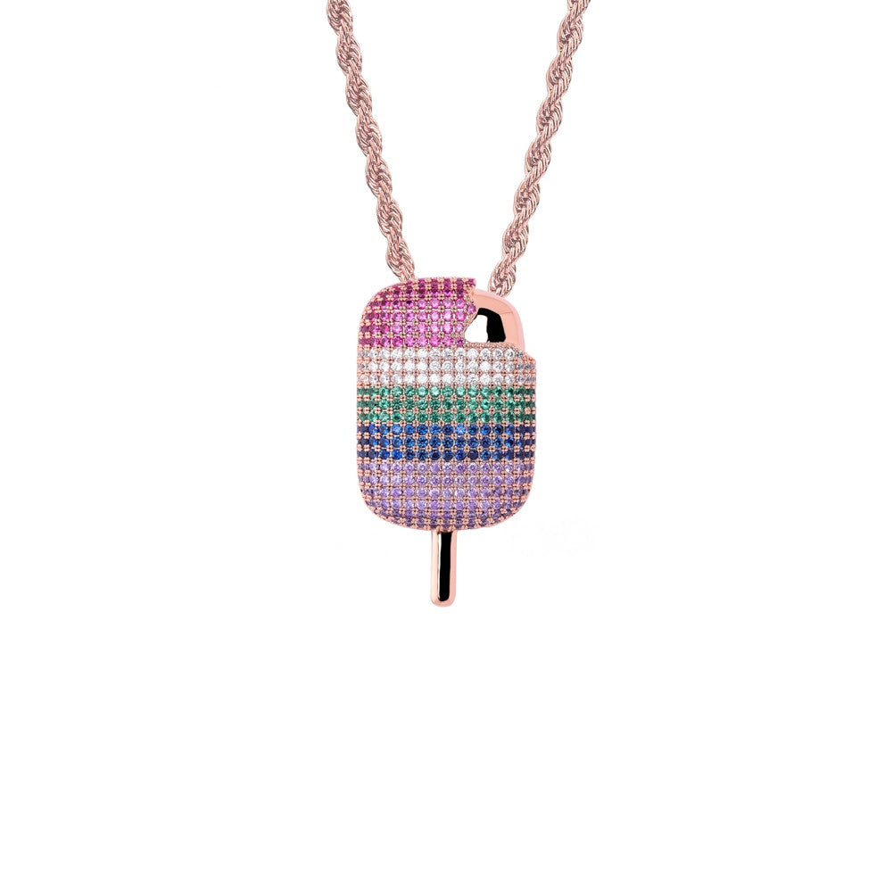 Multi Colored 3A+ Micro Pave Ice Cream Hip Hop Pendant Chain Necklace