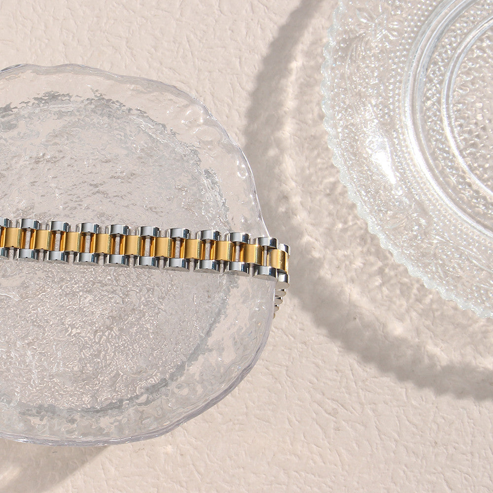 Ladies Wrist Watchband Stainless Steel 18k Gold Hip Hop Casual Bracelets