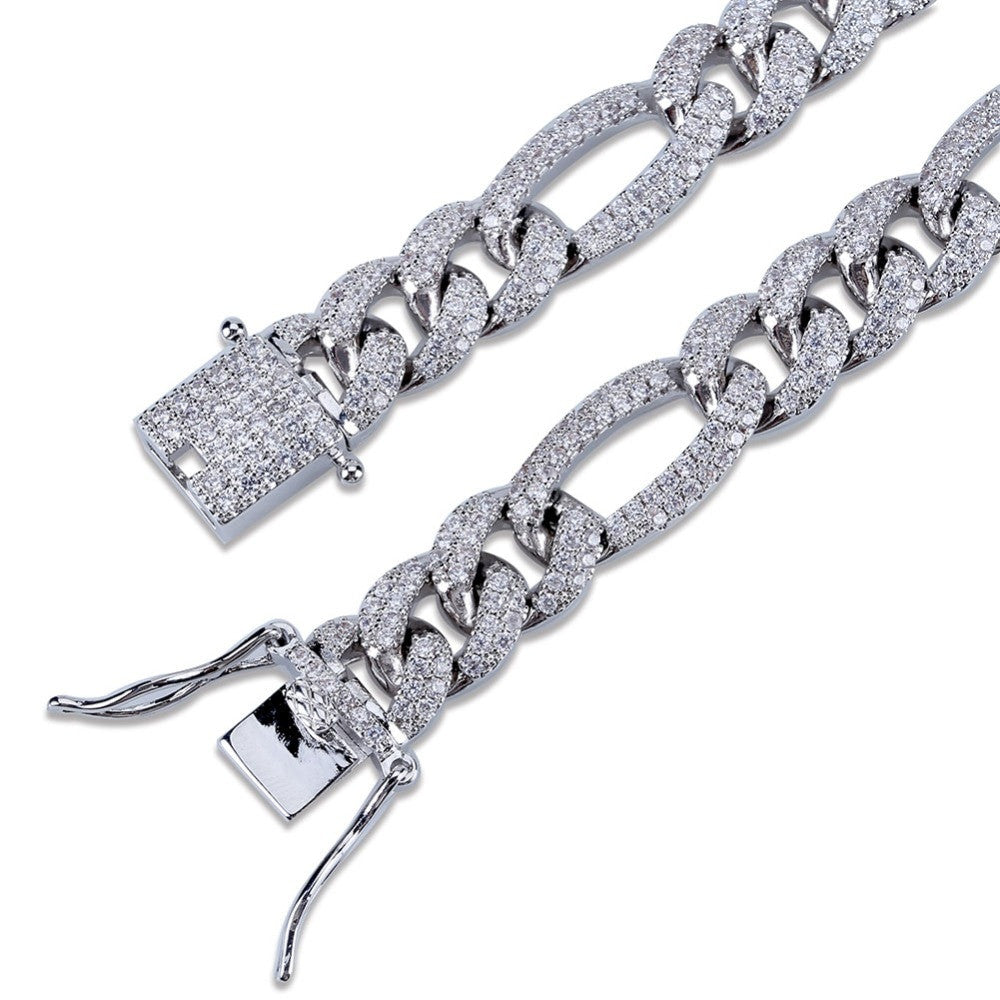 Mens 18k Hip Hop Classic 10mm Flooded Ice Luxury Figaro Link Bling Chain Necklace