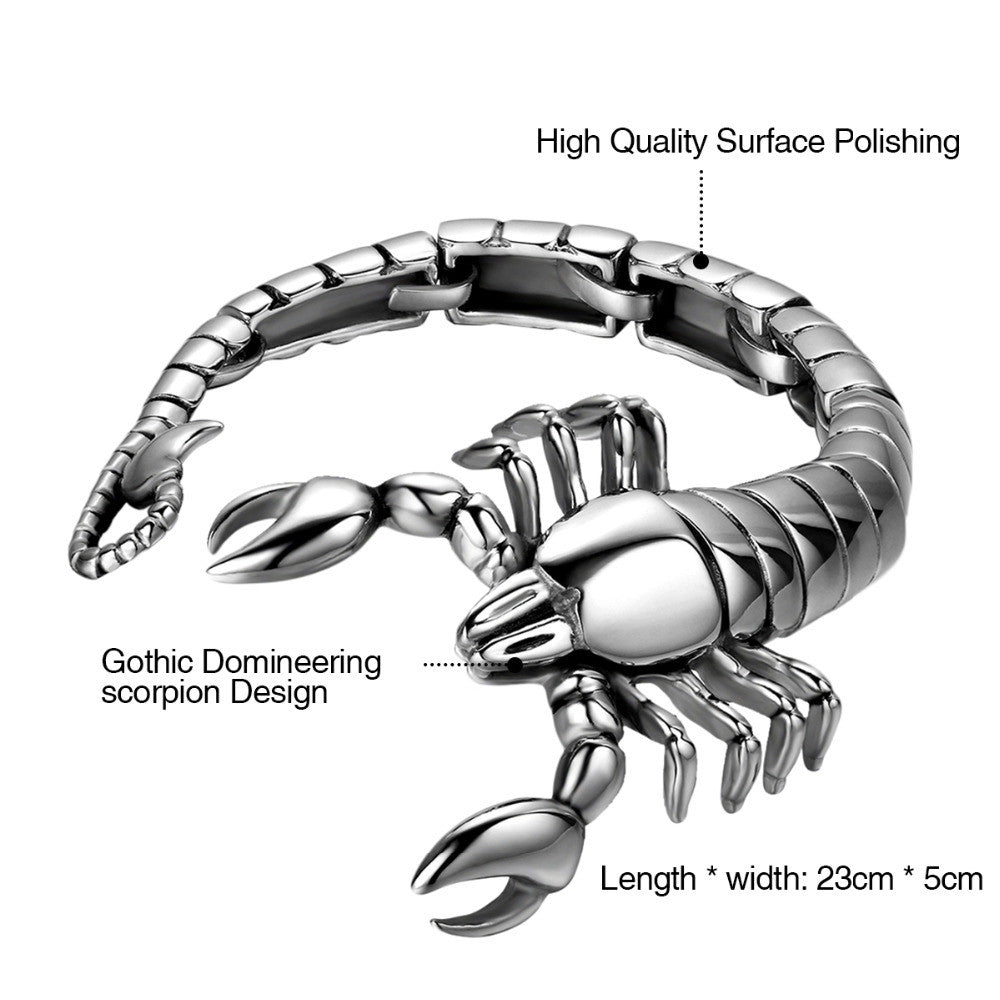 Mens Scorpion Silver Stainless Titanium Steel Metal Bracelet