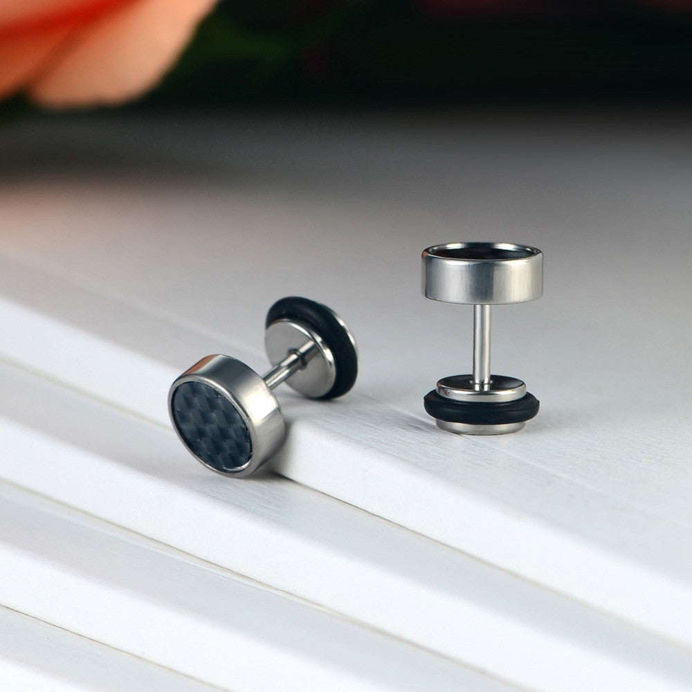Stainless Steel Illusion Carbon Fiber Tunnel Plug Gold Silver Black Stud Screw Back Earrings