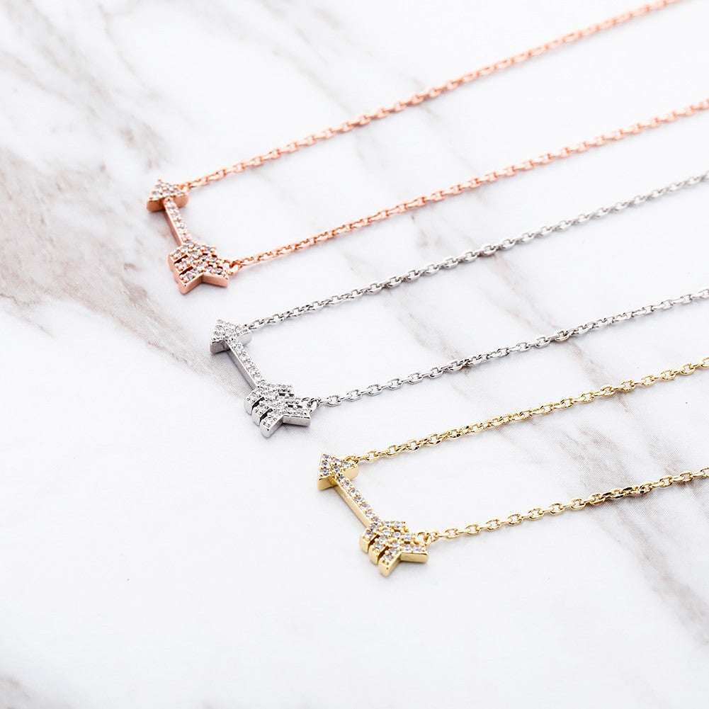 925 Sterling Silver Cupids Arrow Bling Charm Pendant Chain Necklace