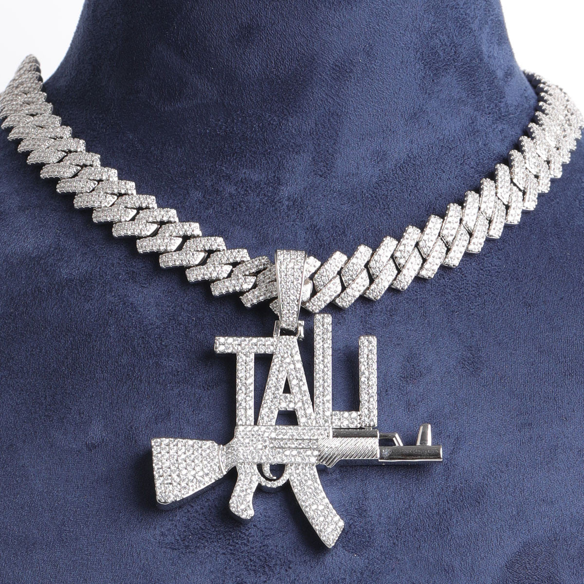 24k 925 Silver Rose Gold Chopper City 5A Stone Flooded Ice Micro Pave Ak47 Hip Hop Pendant Chain Necklace