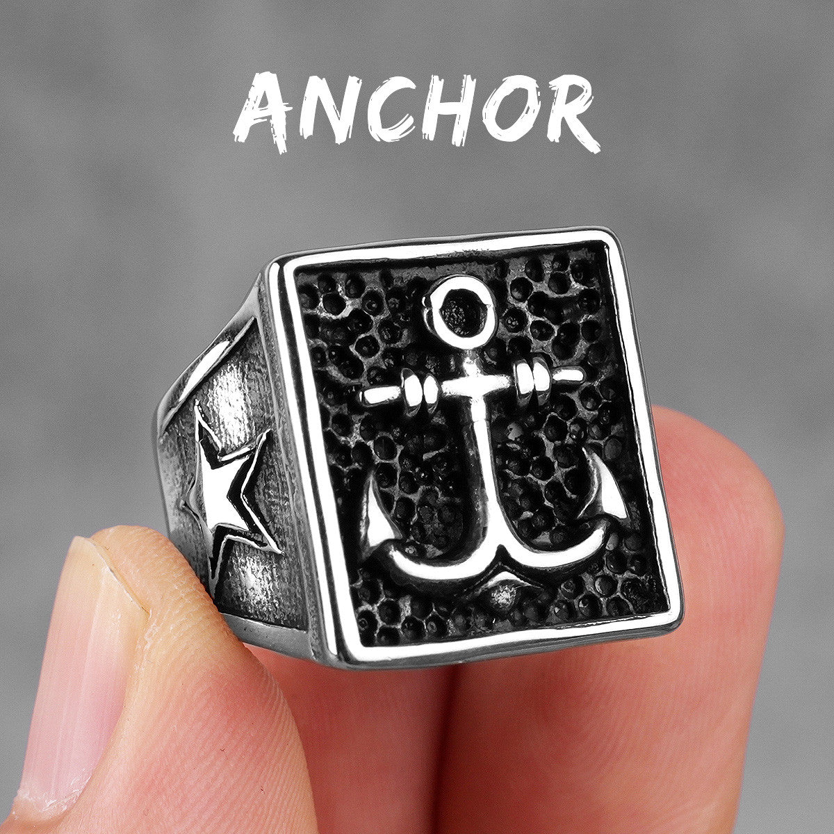 Mens No Fade Naval Anchor Ocean Star Street Wear Casual Stainless Steel Rings