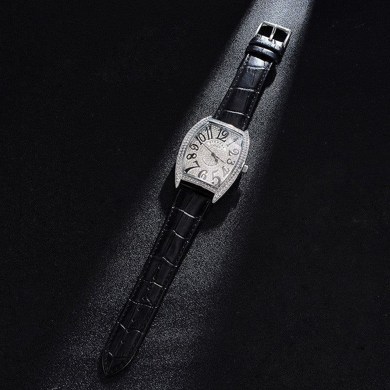 Mens Luxury Waterproof Leather Band Irregular Shape Fashion Hip Hop Watches