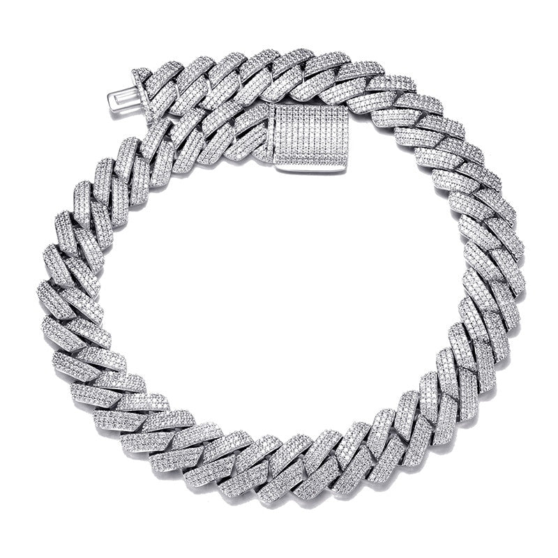 Hip Hop 19mm Close Cut Miami Cuban Link Buckle Clasp AAA Micro Pave Chain Bracelet Set