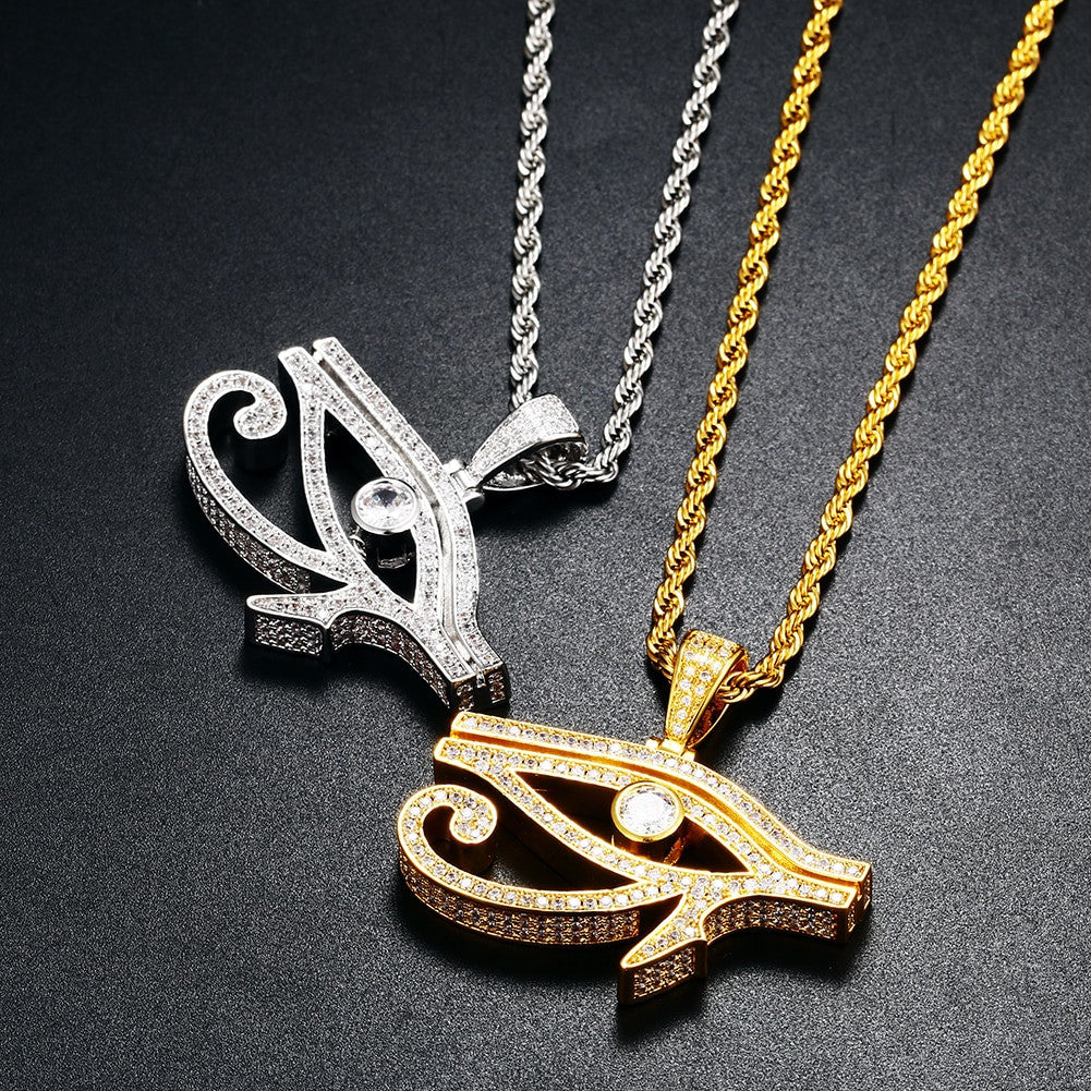 18k Gold 925 Silver Ancient African Eye Of Horus Hip Hop Pendant Chain
