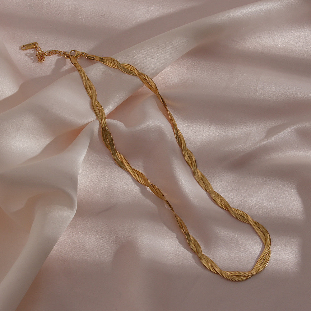 Waterproof Tarnish Free 18k Gold Stainless Steel Herringbone Chain Necklace Bracelet Set