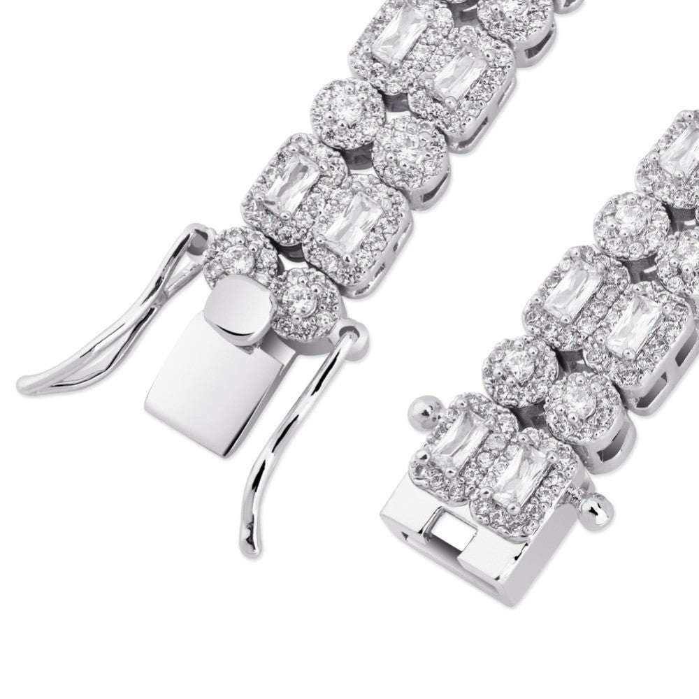 Double Row AAA Micro Pave Round Square 10mm Gold Silver Big Boy Bracelet