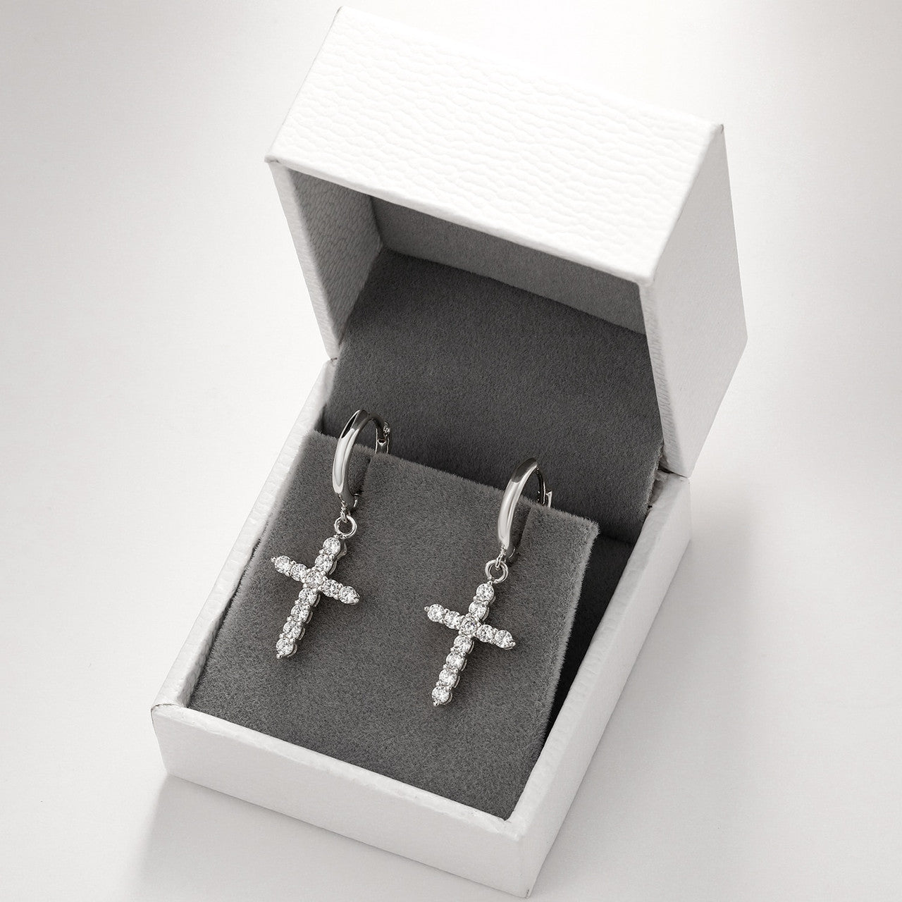 Solid 925 Sterling Silver Huggie Cross Hip Hop Iced Blinged Out Earrings