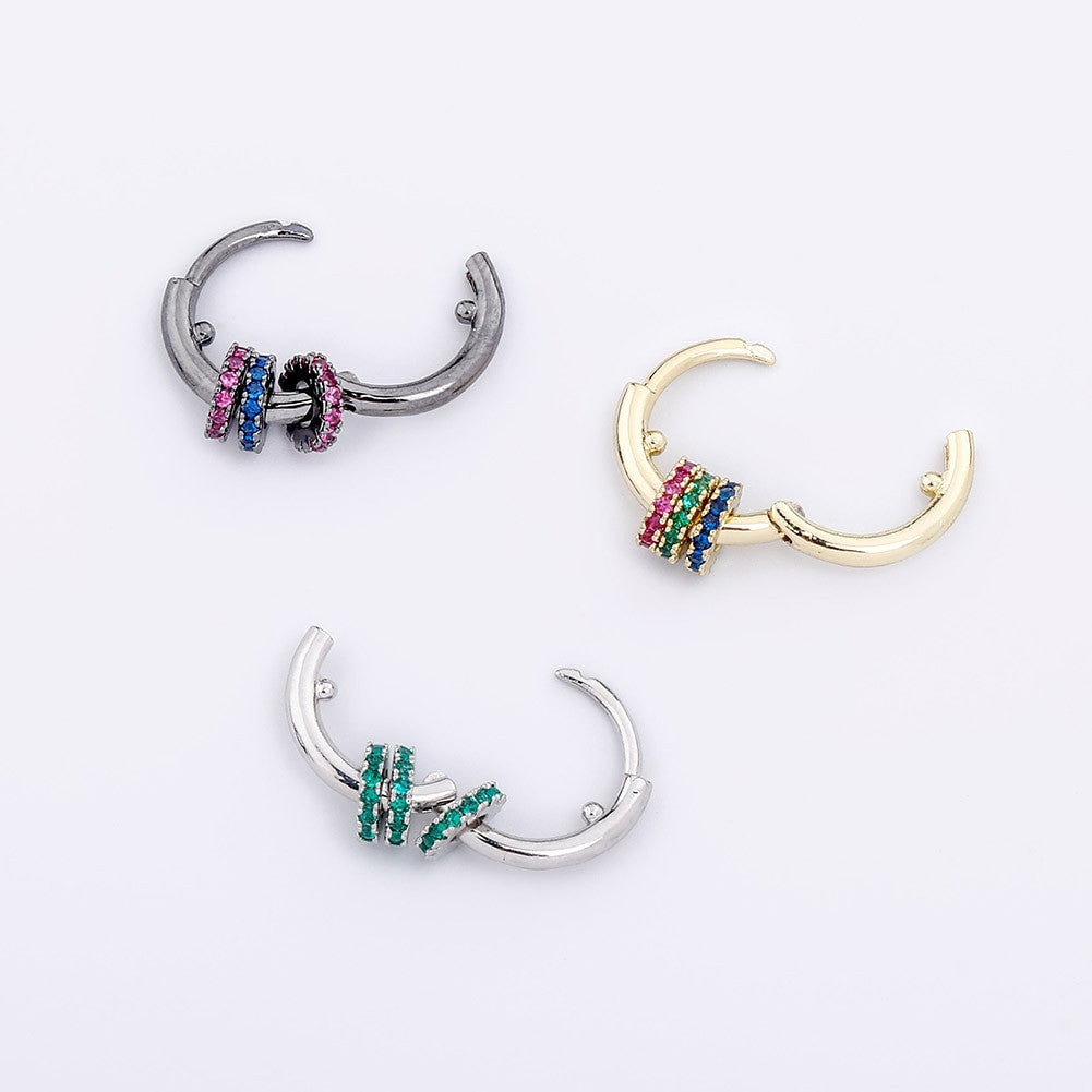 Ladies 13mm Round Mini Hoop 14k Silver Black Hematite High Quality bling Bling Earrings