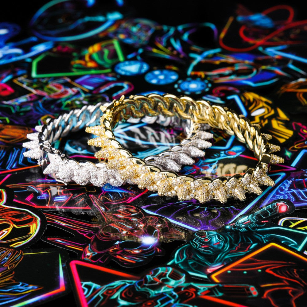 New Spikes Rivets Street Rock Luxury AAA Micro Pave Hip Hop Bracelets