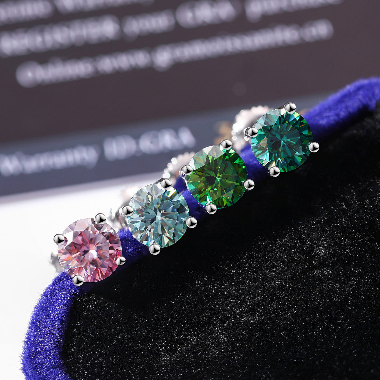 VVS 1CT Pink Yellow Green Blue Moissanite Diamond Stud Earrings