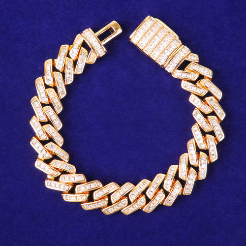 IceBaguette | 11mm All Baguette 24k Gold 925 Silver Hip Hop Bracelet