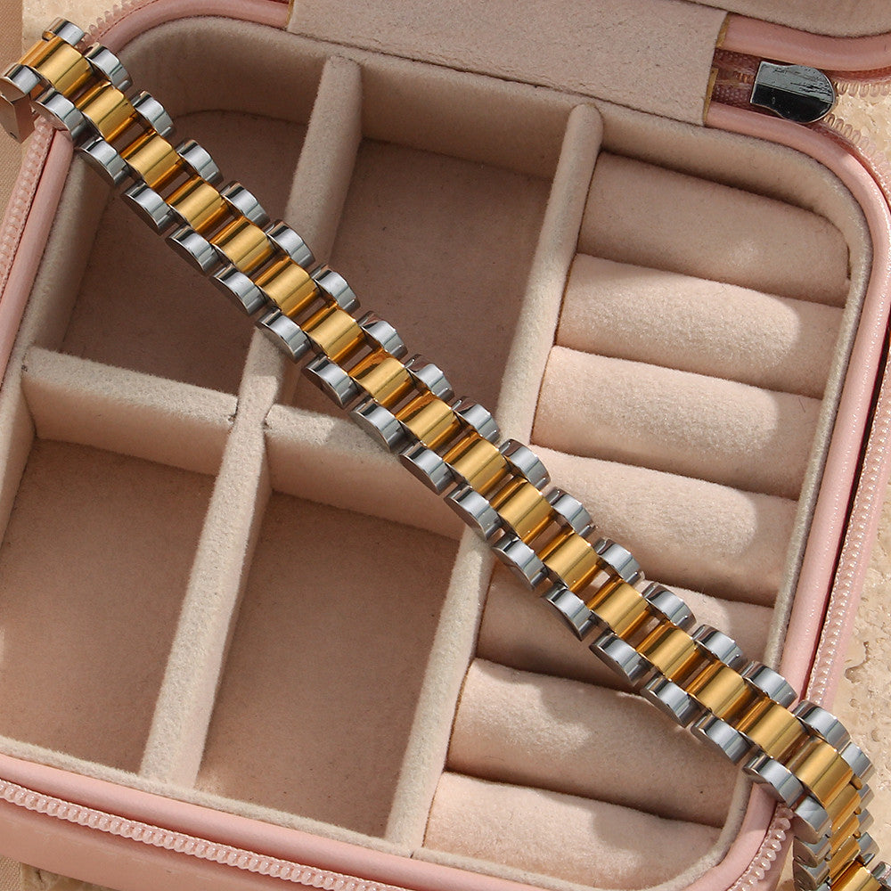 Ladies Wrist Watchband Stainless Steel 18k Gold Hip Hop Casual Bracelets