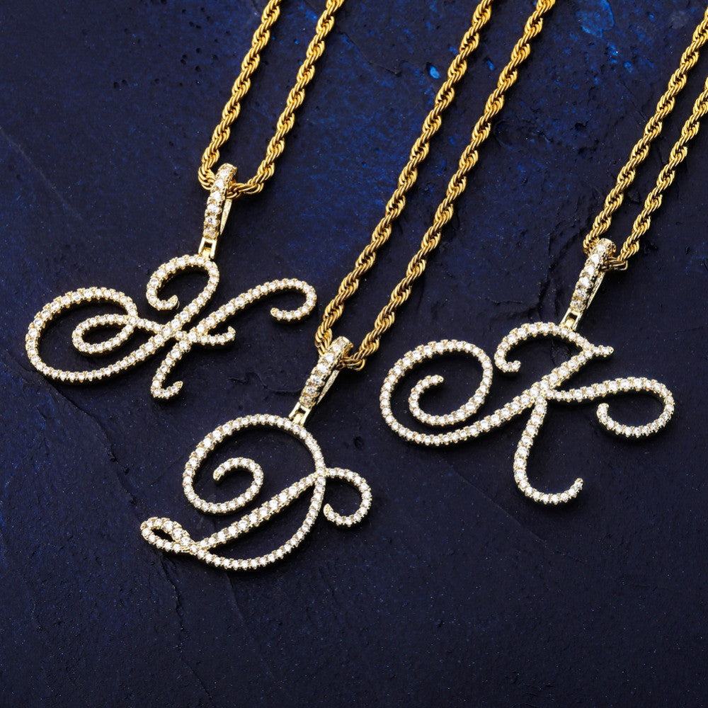 Cursive Ice | Style A-Z Cursive Letter VVS Diamond CZ Initial Name Pendant Necklace