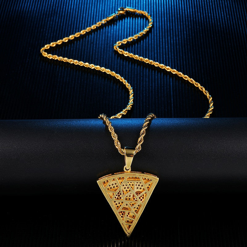 Hip Hop Full AAA Micro Pave Simulate Diamond Slice of the Pie Pizza Hip Hop Pendant Chain Necklace