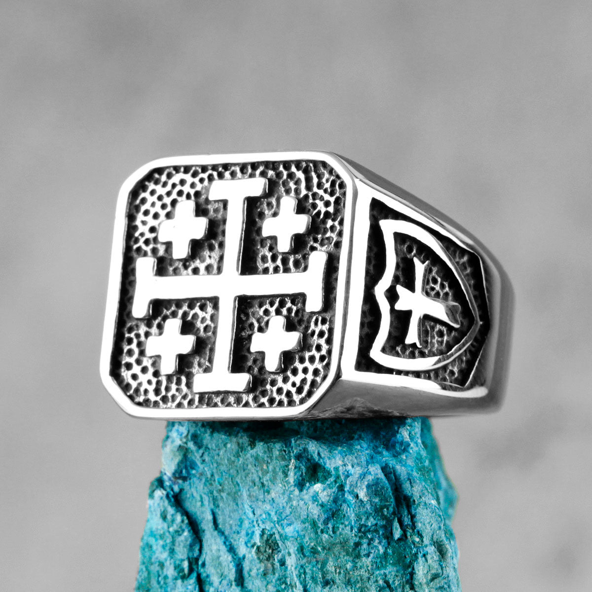 Jerusalem | No Fade Stainless Steel Spiritual Retro Protection Cross Men's Ring